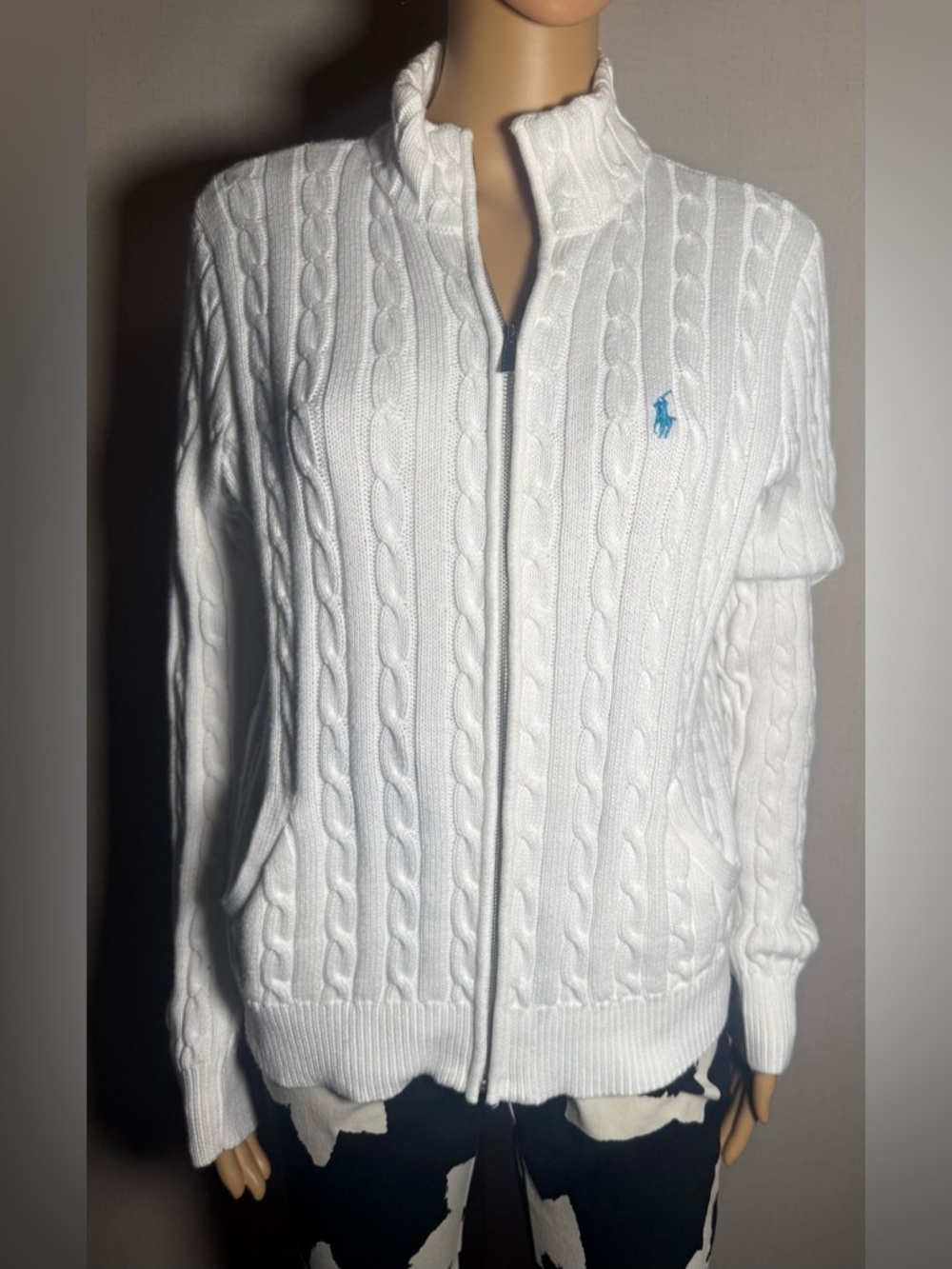 Ralph Lauren Sport cable knit, full front zip cardigan sweater. W/pockets Sz. XL
